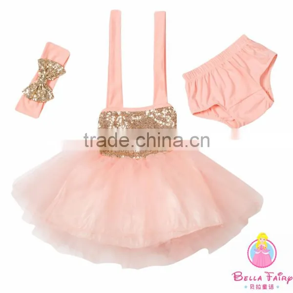 Baby Girls Cotton Sequin Halter Dress Set Girls Party Wearing Dress photo-4