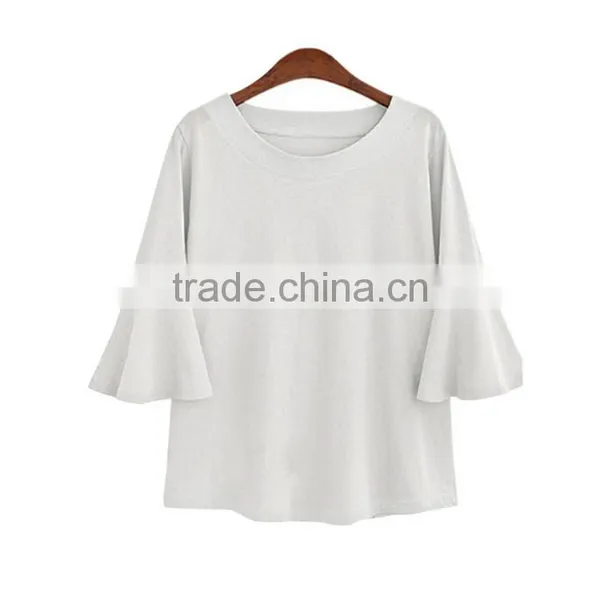 2017 Latest Popular Women's Clothing Lady Casual Wear T-shirt Big Size Solid Color Round Neck Collar Clothing photo-3