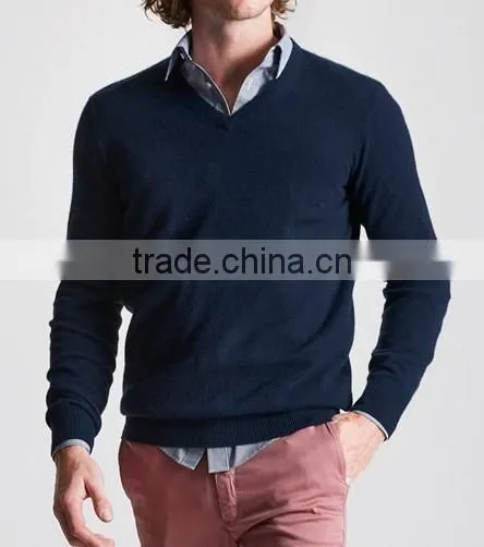 High Quality Men's V-neck Cashmere Sweater Navy(BKNM12) photo-3