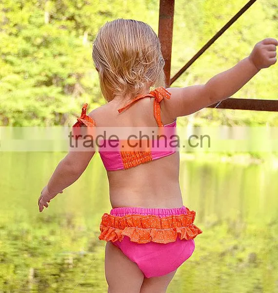 Baby Swimwear Blue Yellow and Aqua Stitching 2 Piece Suit Girl Swimsuit photo-4