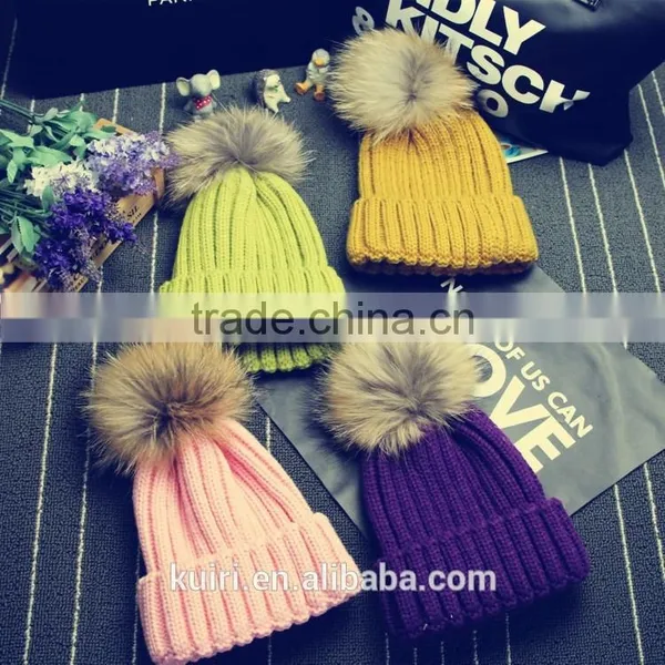 13 Colors Large 15cm Women Ball Hat Winter Real Raccoon Fur Pom Pom Knitted Beanie Skull Ski Cap Bobble Hat Pom Attached Hasp photo-5