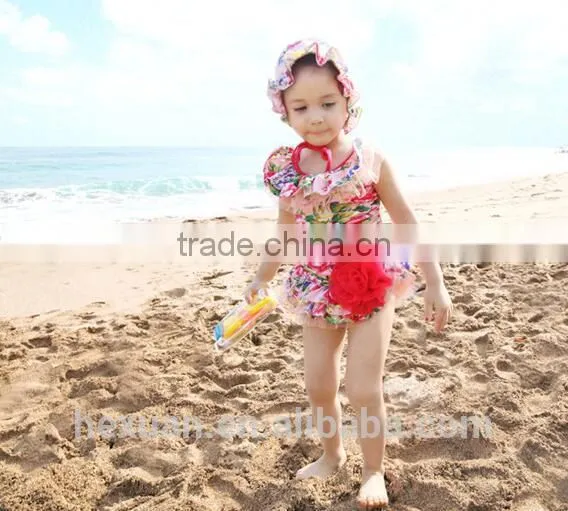 Children Girls Ruffle Bathing Suit 2pcs Toddler Baby Girls Swimwear Bikini Kids Girls 3-Pieces Bikini Cap Set photo-3