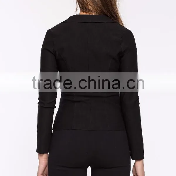Fashion Curved Collar Long Sleeve Ladies Blazer Designs Women Blazer With Single Button Closure photo-3
