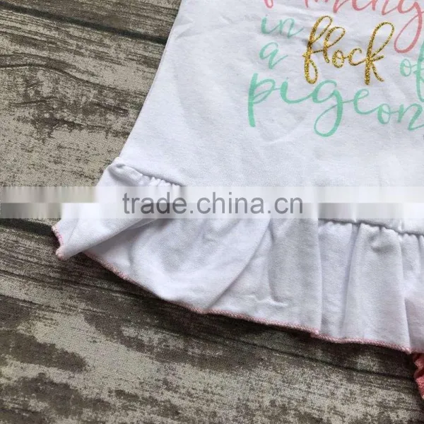 New Girls Outfit be a Flamingo Floral Coral Mint Kids Boutique Shorts Sets Ruffles Cotton Clothing Match With Accessories photo-3