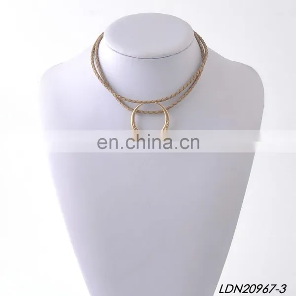 Fashion Gold Crescent Necklace Bohemian Handmade Leather Necklace Minimalist Necklace photo-3