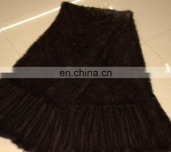 2105 Women Spring Knitted Mink Fur Scarf With Hood / Graceful Shawl for Lady photo-2