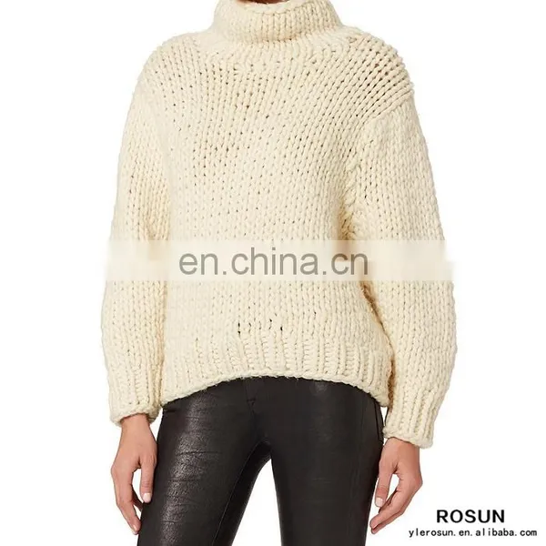 100% Manhand Chunky Knitted Turtlenck Long Sleeves Sweater In White photo-5