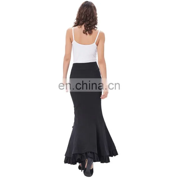 Belle Poque Womens Victorian Style High Stretchy Nylon-Cotton Vintage Retro Ruffled Fishtail Mermaid Black Long Skirt BP000203-1 photo-5