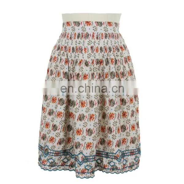 Floral Print Cotton Embroidery Pleated Skirt Old Women Skirt Guangzhou Clothing photo-3