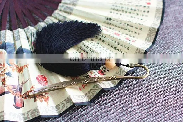 China Style Custom Engraved Logo Bookmarks Black Antique Metal Bookmarks With Fringe Decoration photo-2