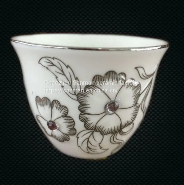 Oem Service Arabic Ceramic Coffee Tea Cup With Diamond Cawa Cup for Hotel