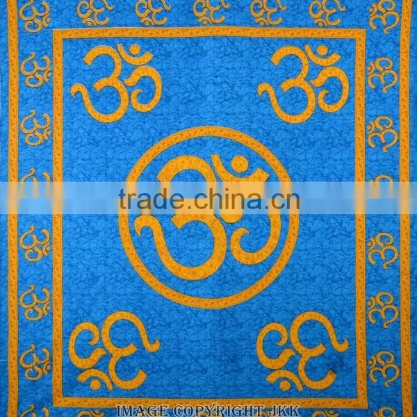 Indian Tapestry Cotton OM Print Blue Wall Hanging Tapestries Throw Mandala Print photo-3