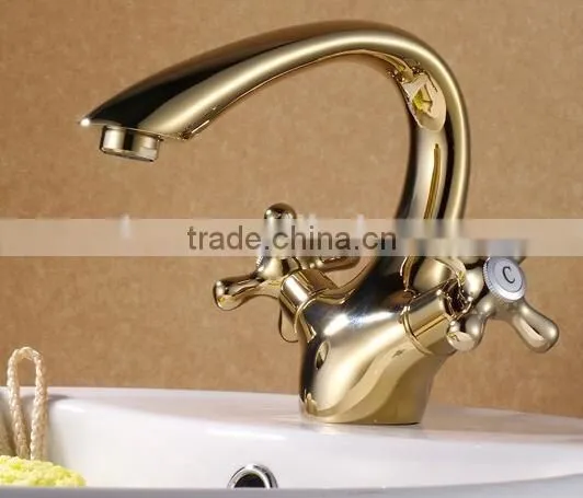 Brass Dual Gold Handle Basin Faucet photo-2