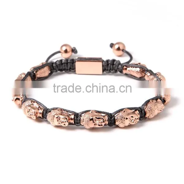 2016 Popular Upscale Rose Gold Lava Stone Buddha Stainless Steel Bracelet Costume Jewellery Match Colorful Cord photo-2