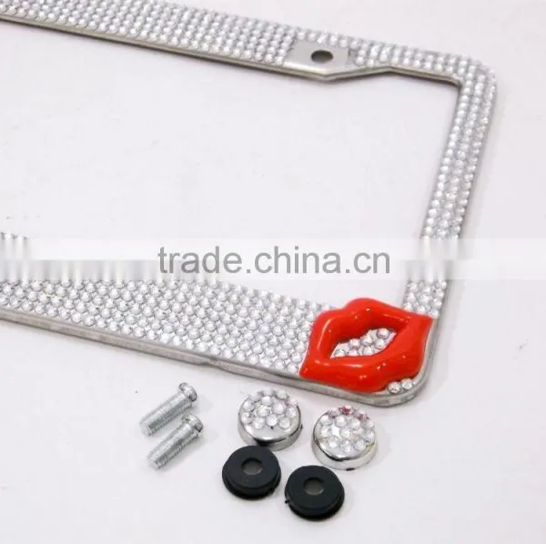 Hot Red Lip Bling Crystal Stainless Steel Rhinestone Plate Frame Accessory photo-5