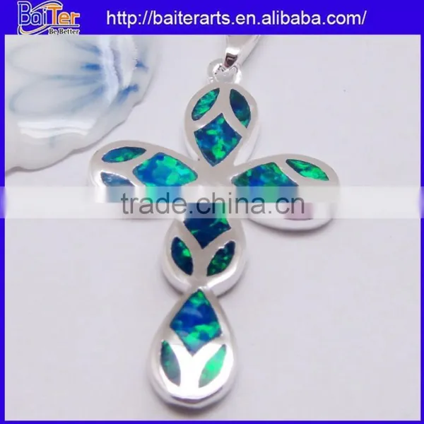 Hot !!! Created White Fire Opal Inlay Pendant 925 Sterling Silver Semi Precious Stone Pendants Wholesale photo-2