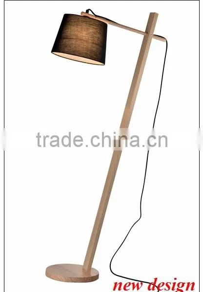 Natural Wood Floor Standing Lava Lamp With Black Fabric Shade