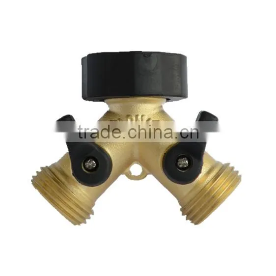 2 Way Solid Brass Y Valve Garden Hose Connector With Comfort Grip photo-5