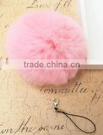 Real Fur Ball Key Chain / Fur Ball Keychain / Rex Rabbit Fur Pom Poms photo-3