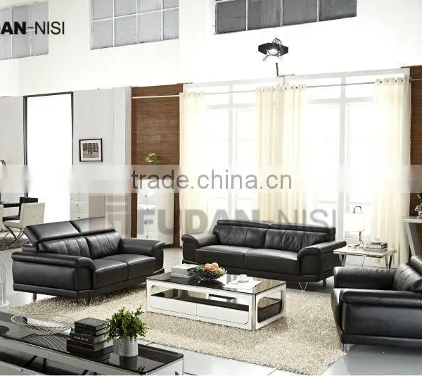 Italy Black Genuine Leather Sectionals Sofas photo-3