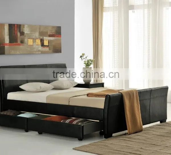 4 Drawers Leather Sleigh Bed