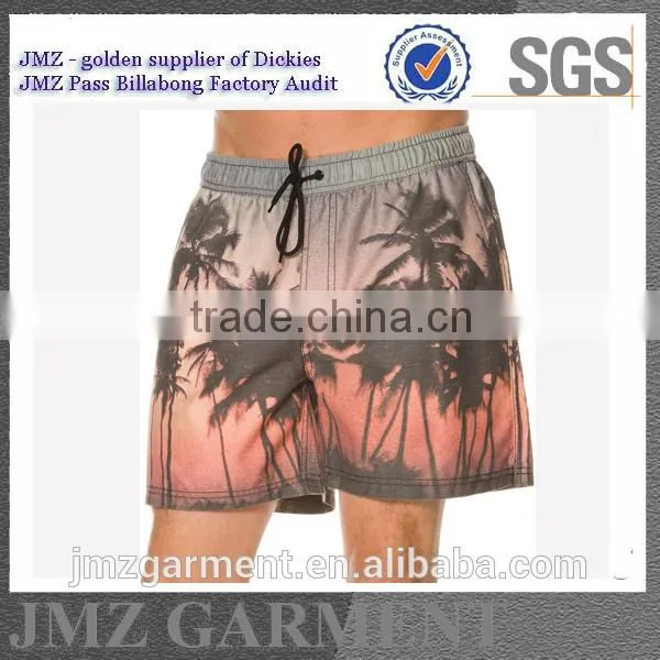 JMZ Custom OEM Wholesale Boardshorts Swimwears With Sublimation Palm Tree Printing Own Design Low Moq China