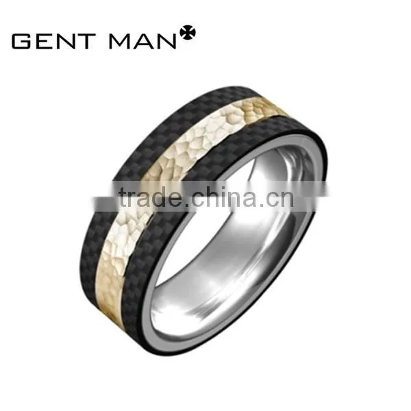 8mm Hammer Surface Titanium Carbon Fiber Ring photo-2