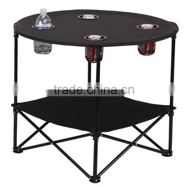 600D Canvas Outdoor Folding Round Steel Table With Cup Holder photo-2