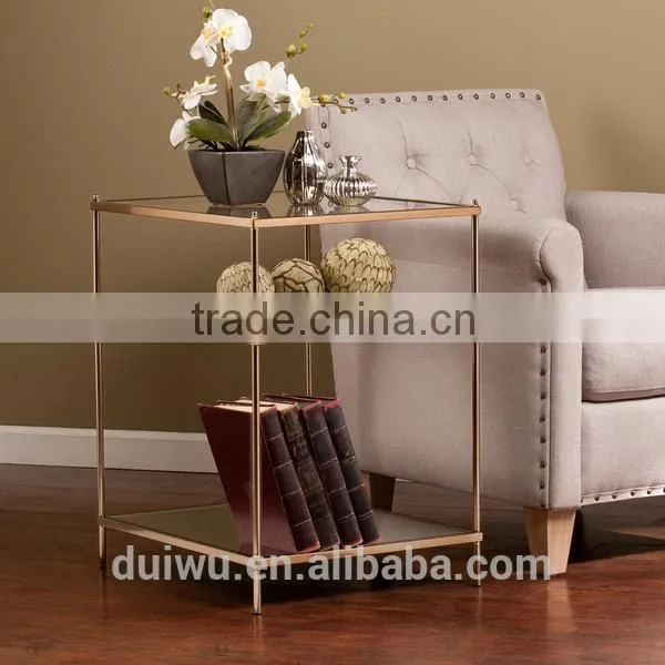 Living room gold coffee table trendy 3 tiers clear tempered glass side table