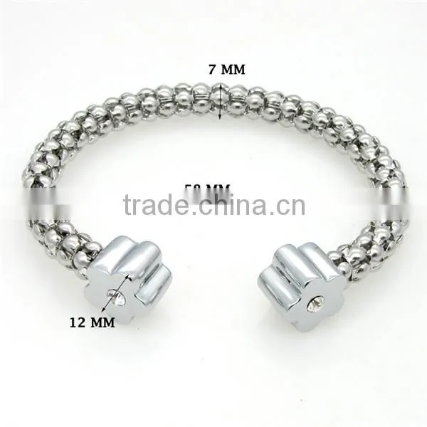 Trendy Women Two Tone Stainless Steel Cuff Bracelet Crystal Flower Bangle Jewelry photo-5
