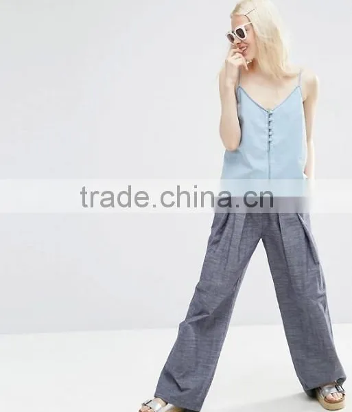 Lightweight Denim Cami Top in Light Blue V-neckline photo-3