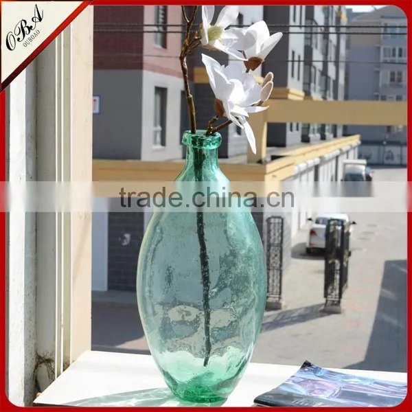 Wholesale Home Decoration Green Clear Tall Glass Vase Handmade Bubble Process Glass Flower Bottle photo-4