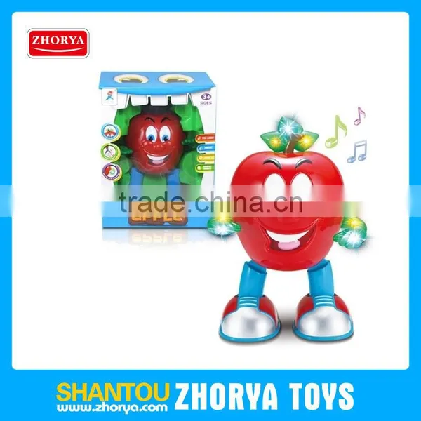 Cute kids electronic dancing toys with music and light funny design apple figure toy plastic electronic dancing apple toys