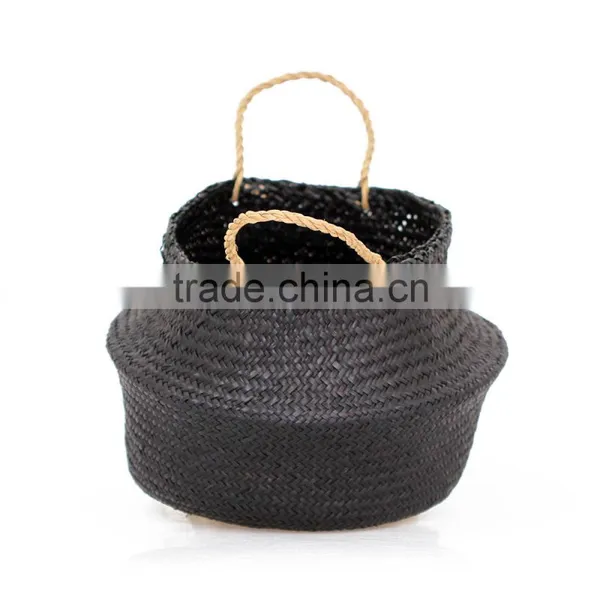 Black Seagrass Basket/ Storage Basket/ Laundry Seagrass Basket photo-3