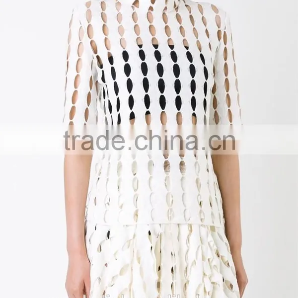New Style Girls Fashion Cutting High Neck Blouse Wholesale OEM Service photo-3