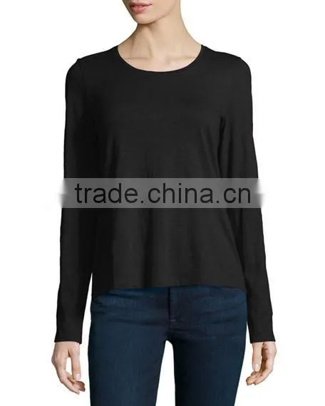 Jersey Fabric Pullover Style t Shirt/long-sleeve Organic Cotton Tee With Straight Hem photo-3