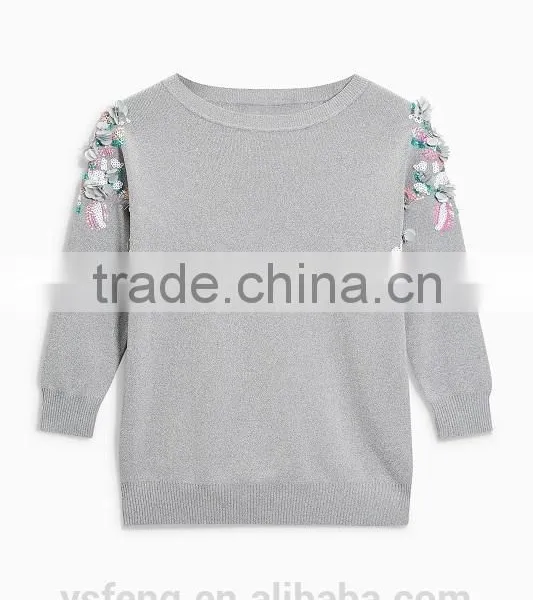 2017 Custom Girls' Knit With Beads Design Sweater Top photo-2