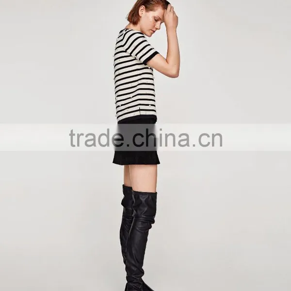 Guangzhou Shandao Garment OEM Service New Design Beaded Style 160g 100% Cotton Short Sleeve O-Neck Striped Women's T Shirts photo-4