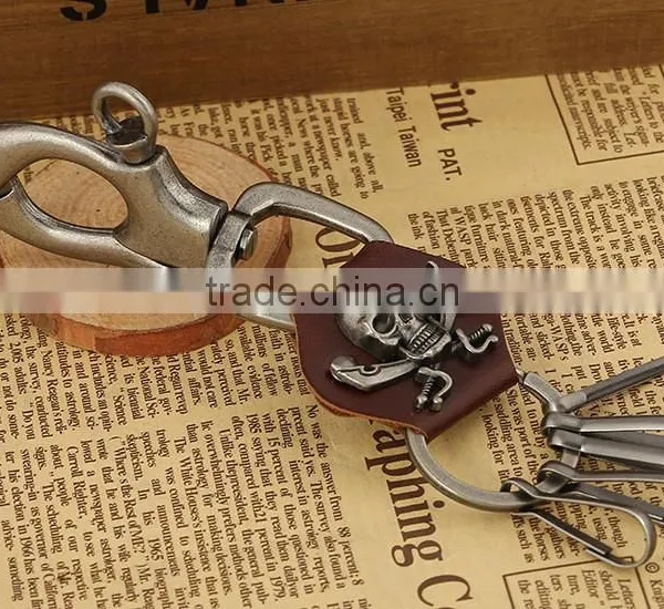 Punky Llavero,Skull Head Leather Strap Chain Bikers Punk Gothic Key Chain Hand Made photo-3