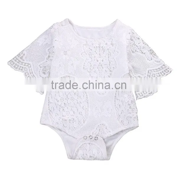 Wholesale Baby Clothes White Baby Lace Romper Newborn Baby Girls Ruffle Sleevele Lace Romper