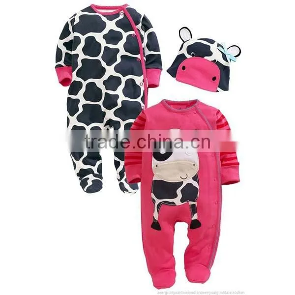 2016 Spring Bodysuit 3pcs Cartoon Animal Long Sleeve Baby Romper With Hat photo-2
