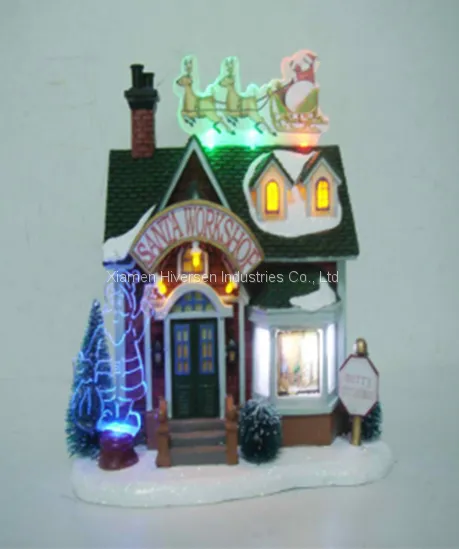 Christmas Arts Crafts 7'' Plastic Santa Workshop With Led
