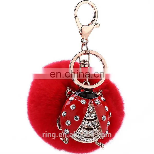 Rabbit Fur Ball Key Chain Beetle Bag Pendant Car Accessories photo-2