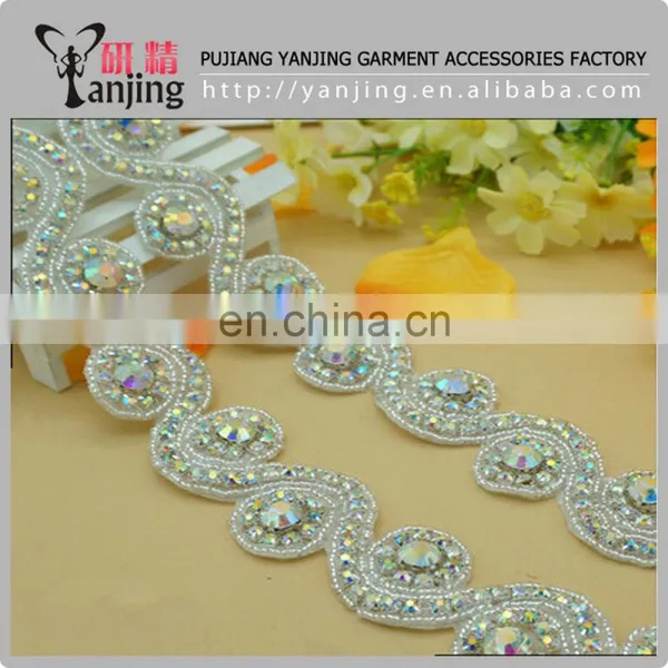 Professional Factory White Beaded Lace Trim Rhinestone Lace Trim For Wedding Bridal Belt Dress photo-4