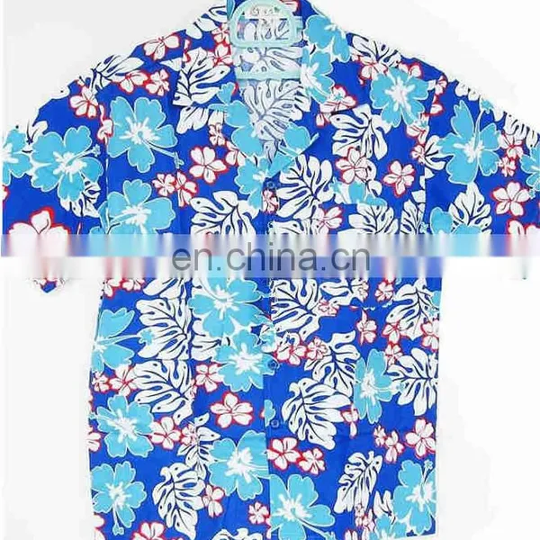 Blue 100% Cotton Short Sleeve Hawaiian Shirt in Holiday photo-3