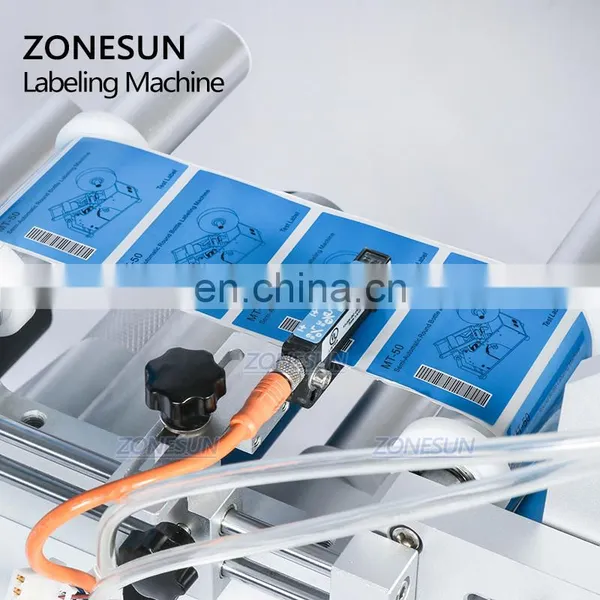ZONESUN ZS-TB803 Semi Automatic Desktop Plastic Cans Rubik's Cube Shampoo Water Milk Juice Flat Bottle Labeling Machine photo-3