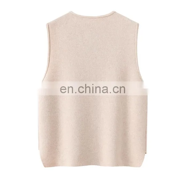 Inner Mongolia Erdos Casual Crew Neck Button Vest for Women Knitted Woolen Cashmere Tops With Embroidered Logo Outer Wear photo-2
