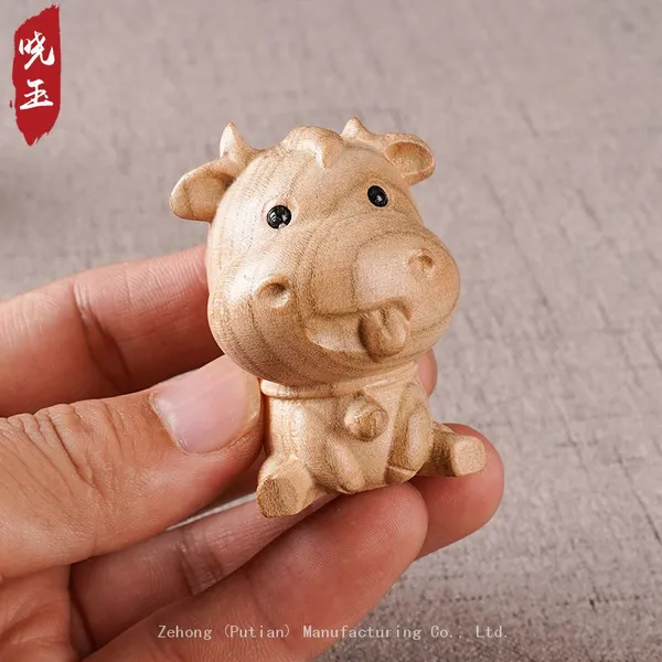 Chinese Zodiac Cartoon Ornaments Peach Wood Carving Hand-held Dolls Wood Carving Animal Zodiac Ornaments photo-5