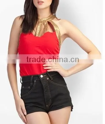 2015 China Manufacturer Customized Fashion Ladies Sexy Red Tops and Blouses