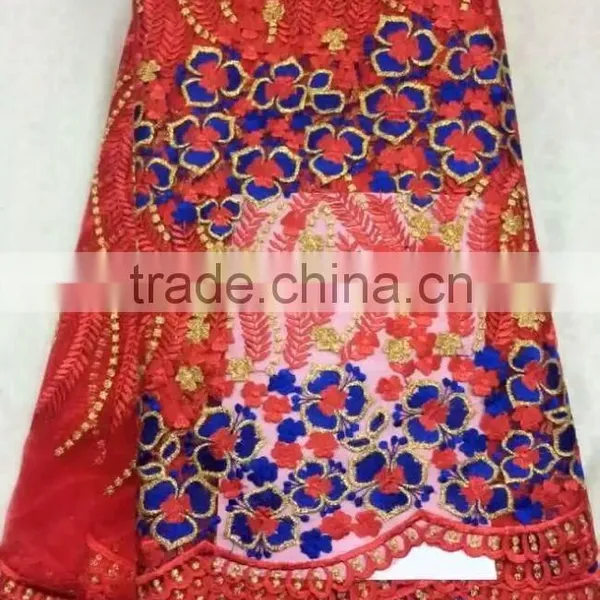 YL009-4 Red Color Chemical Lace Embroidery French Lace Tulle Fabric